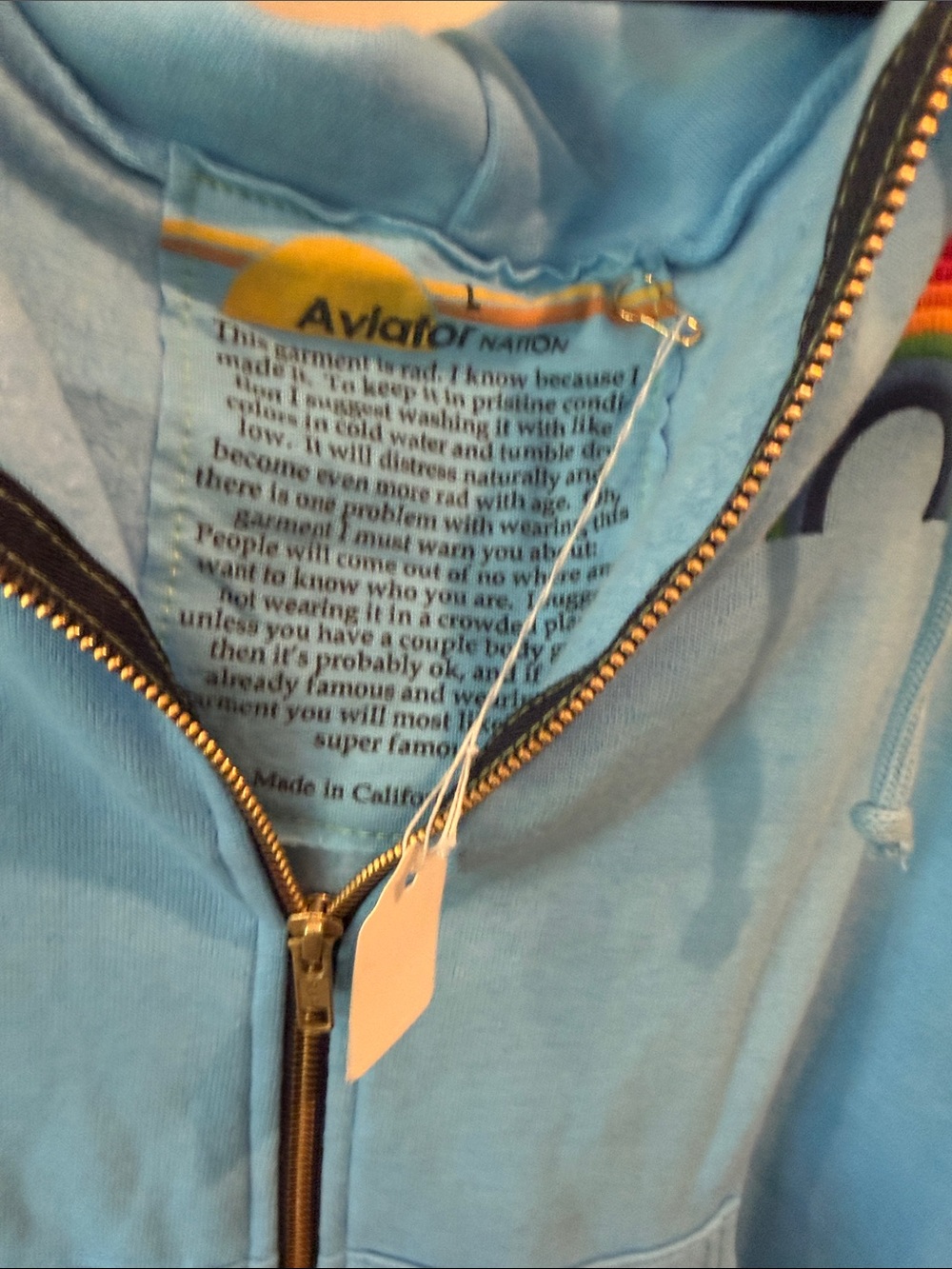 Aviator Nation Light Blue Hoodie with Yellow Logo Detail - Picture 3 of 5
